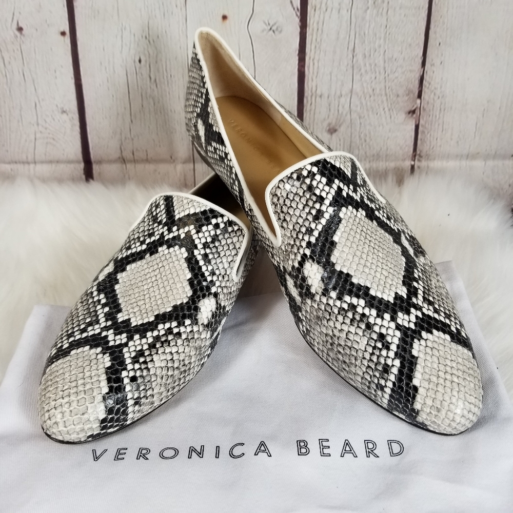 Veronica Beard Griffin 2 Natural Snake Print Leather Slip On Flat Loafer 10M